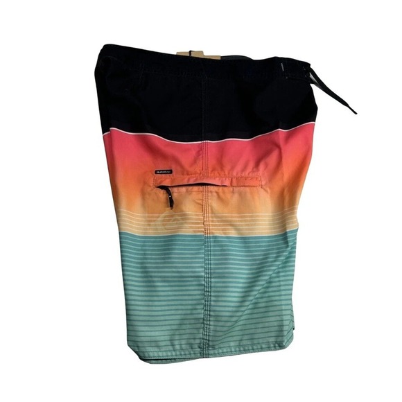 Quiksilver Youth Board Shorts Size 30 Orange Pink‎ Teal Stripe Swim Surf NEW - Picture 2 of 10